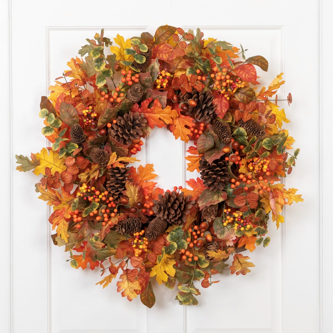 Northlight Maple Leaves and Pinecone Fall Harvest Artificial Wreath - 30" - Unlit
